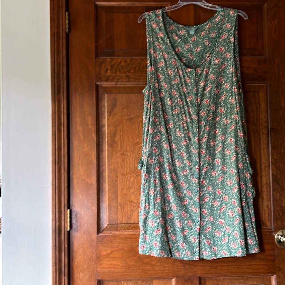 April Cornell Green Floral Sleeveless Dress